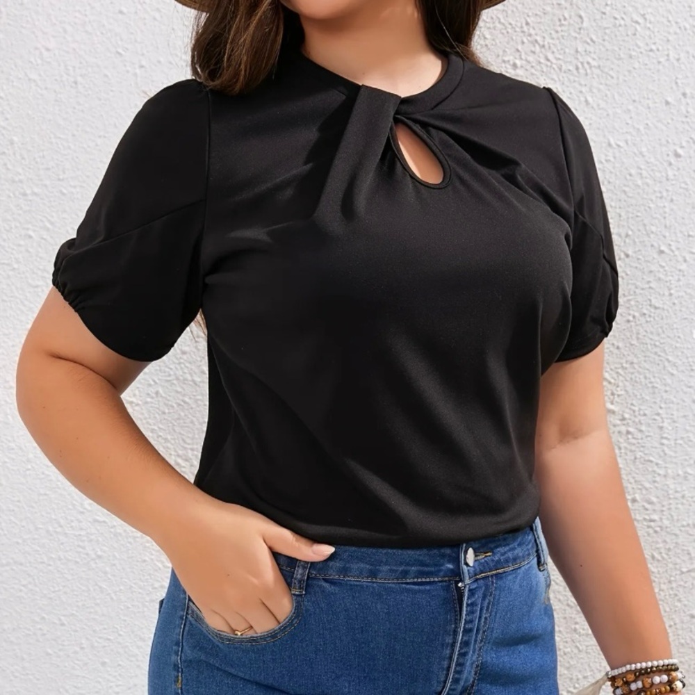 Temu Elegant Black Keyhole Top, 3XL